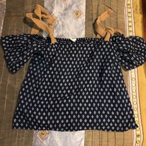 Navy Blue Blouse with Puff Sleeves